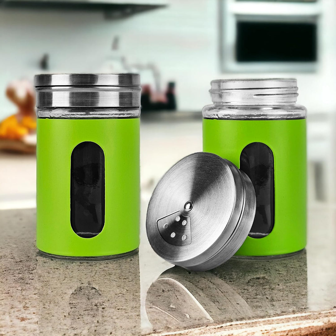 Gewürzgläser - 12er Set - inkl. 2 x Gewürzregal - Salzstreuer Pfefferstreuer aus Glas &amp; Edelstahl -