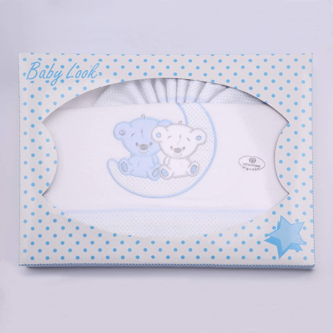 PEKITAS Bebe Flanell-Bettwäsche-Set, 3-teilig, für Kinderbett, 60 x 120 cm, 100% Baumwolle, Blau, he