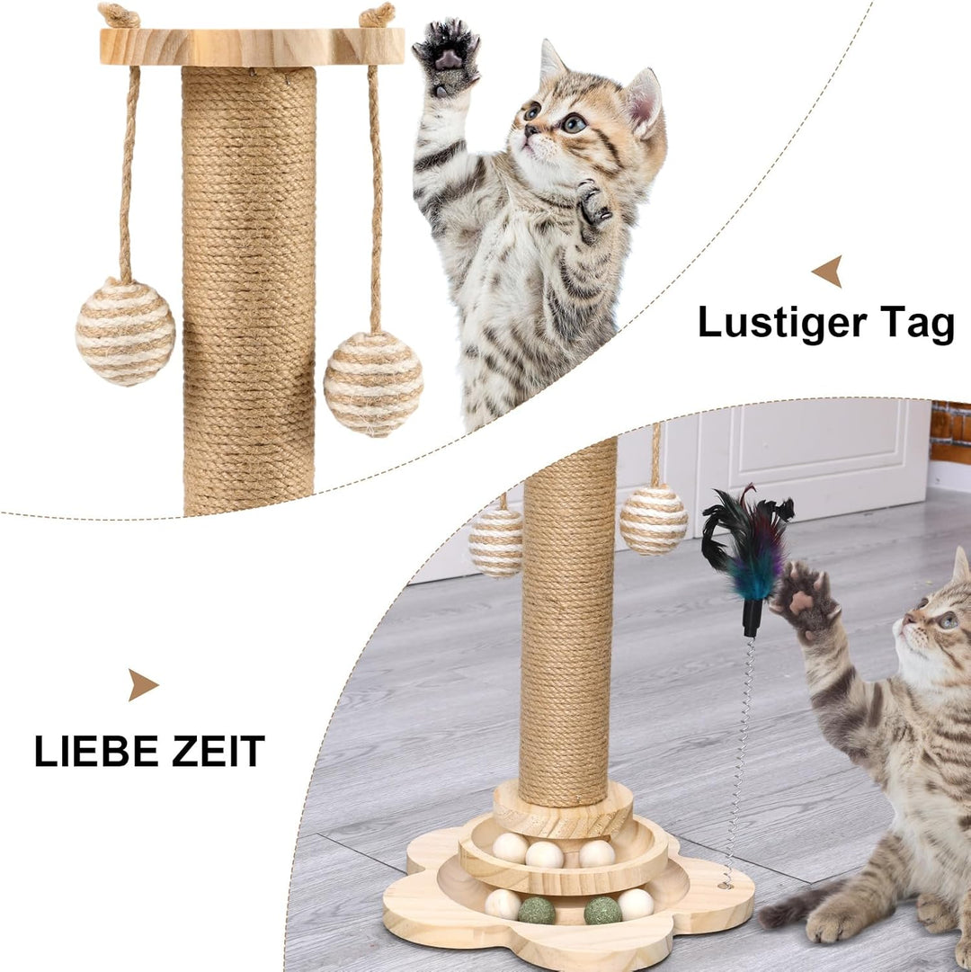 Kratzbaum für Katzen, 40cm Kratzpfosten Katzenkratzbaum Spielzeug mit Ball, Lagiger Drehteller, Fede