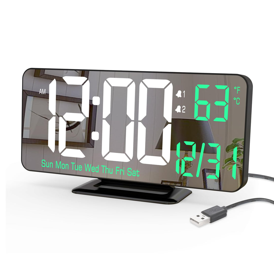 KOSUMOSU Tischuhr 6,7 Zoll Schwarze Digitale Weckeruhr mit Doppelalarm, wecker digital,digitalwecker