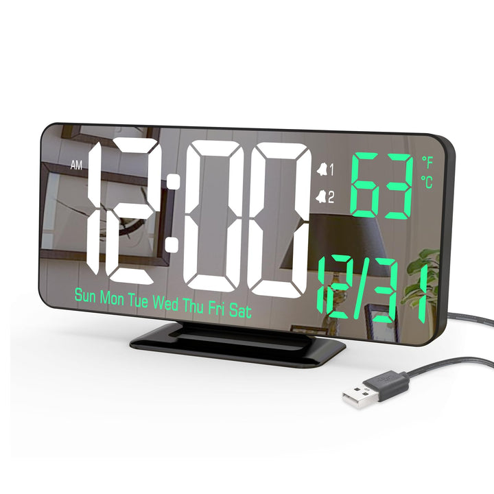 KOSUMOSU Tischuhr 6,7 Zoll Schwarze Digitale Weckeruhr mit Doppelalarm, wecker digital,digitalwecker
