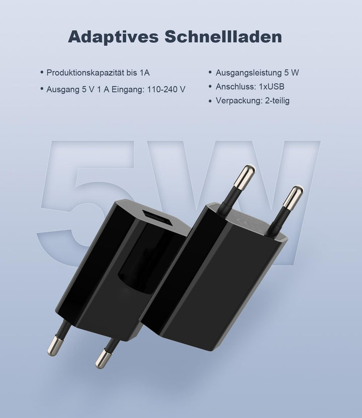 USB Power Supply, 2er Pack USB C Netzteil, 5V 1A USB Ladegeräte für iPhone, Netzstecker für iPhone X