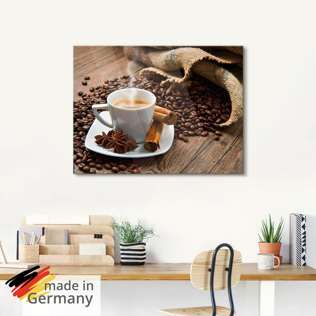 ARTland Glasbilder Wandbild Glas Bild einteilig 50x50 cm Quadratisch Kaffee Cafe Coffee Kaffeetasse