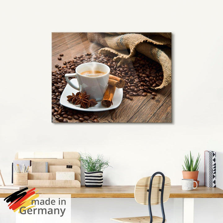ARTland Glasbilder Wandbild Glas Bild einteilig 50x50 cm Quadratisch Kaffee Cafe Coffee Kaffeetasse