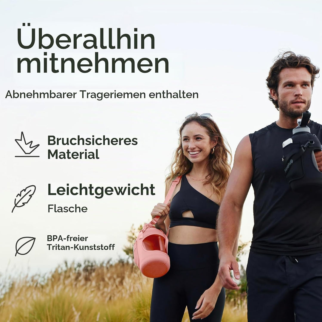 Hydracy Trinkflasche mit Hülle mit Taschen - 2,3L Trinkflasche mit Strohhalm und Henkel - Wasserflas