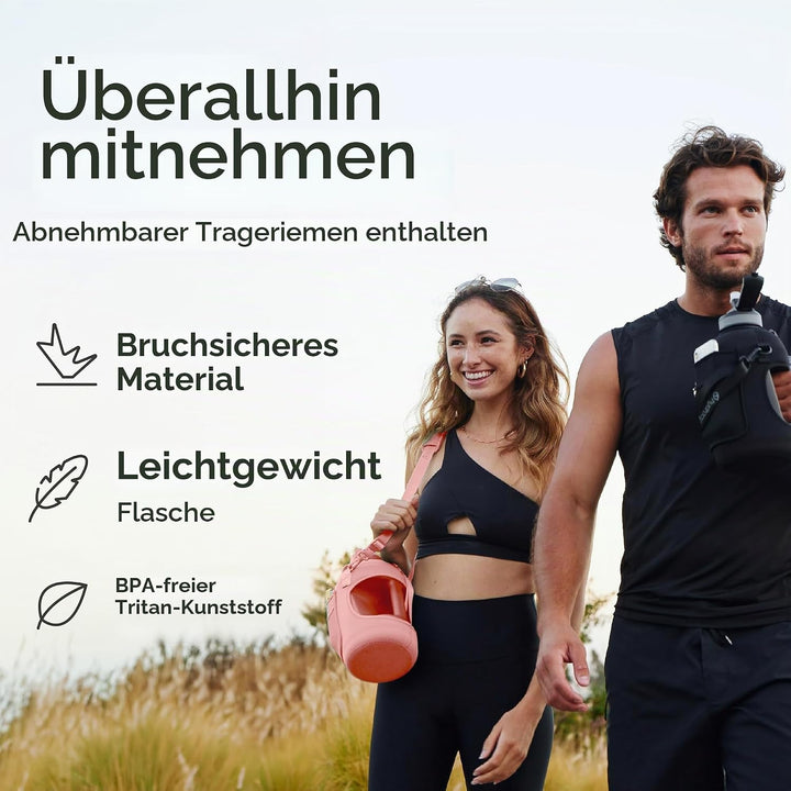 Hydracy Trinkflasche mit Hülle mit Taschen - 2,3L Trinkflasche mit Strohhalm und Henkel - Wasserflas