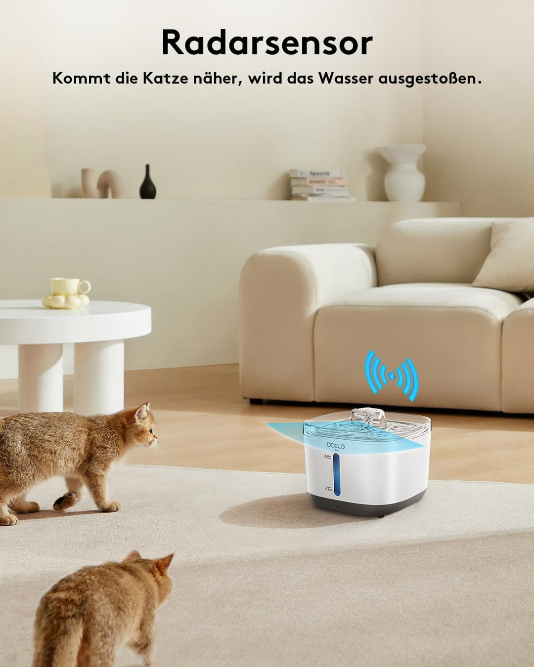 EUGAD Katzenbrunnen Kabellos 2.5L Trinkbrunnen für Katzen, Katzenbrunnen mit Bewegungsmelder, Katzen