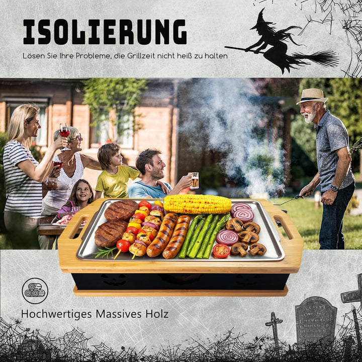 BBQ Board zum Warmhalten, Fleischwarmhalter mit Edelstahl Grill Plate, Speisenwärmer für Grillen, Gr