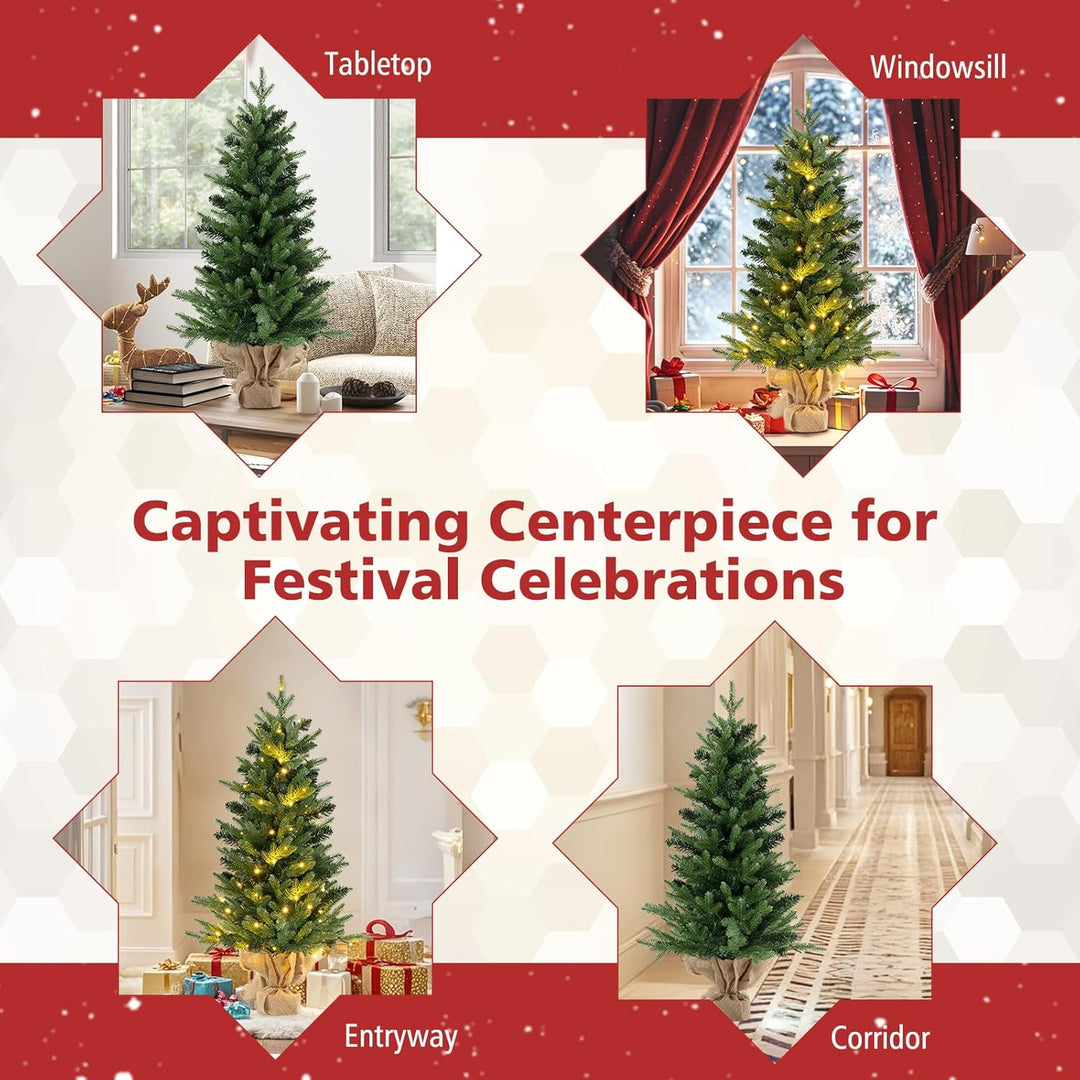 KOMFOTTEU 90 cm Künstlicher Weihnachtsbaum Mini mit Timer, Tisch Christbaum mit LED-Lichtern & 363 Z