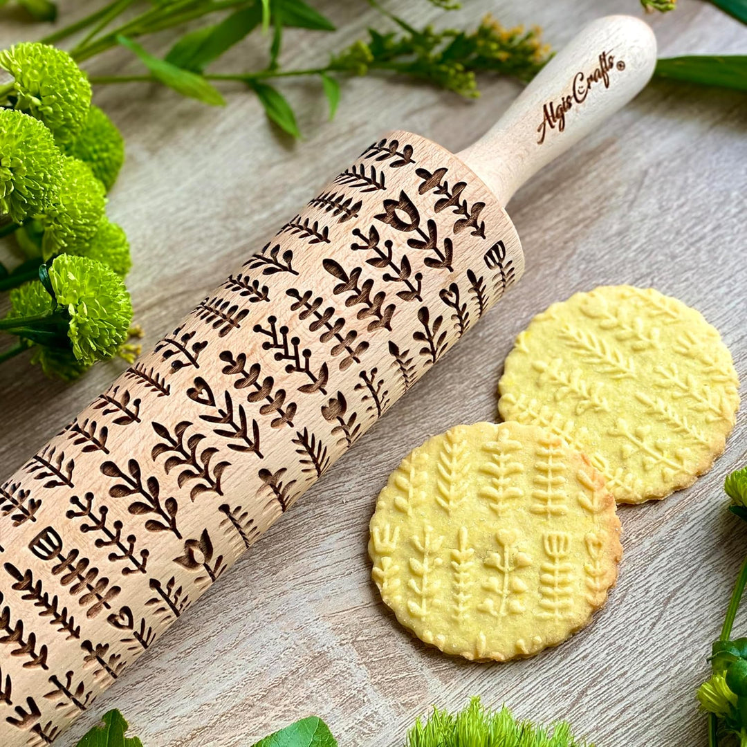HERB PFLANZEN präge Nudelholz für hausgemachtes Gebäck. Gravierte Teigroller mit winzige Pflanzen fü