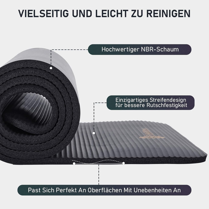 Yoga Matte Dicker, NBR Yogamatte Rutschfest Mit Tragegurt, Für Gymnastikmatte, Fitnessmatte, Sportma