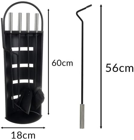 Kaminbesteck Kaminzubehör Set Kaminwerkzeug Ofenbesteck Schwarz 5-in-1-Set mit Besen, Schaufel, Eise