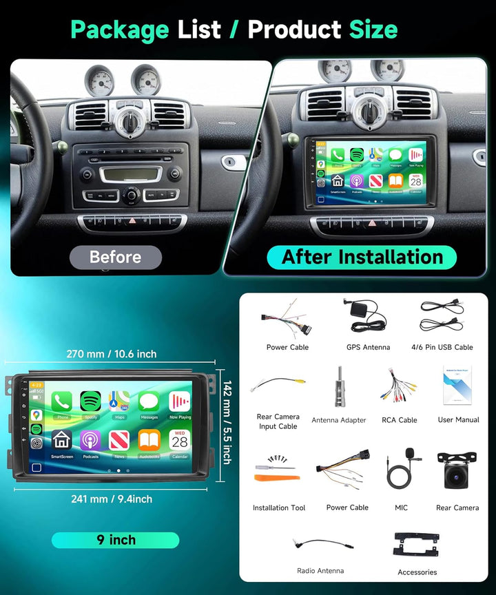 8 Core 6G+128G Android Autoradio für Mercedes Benz Smart Fortwo 451 2005-2010 Wireless Carplay Andro