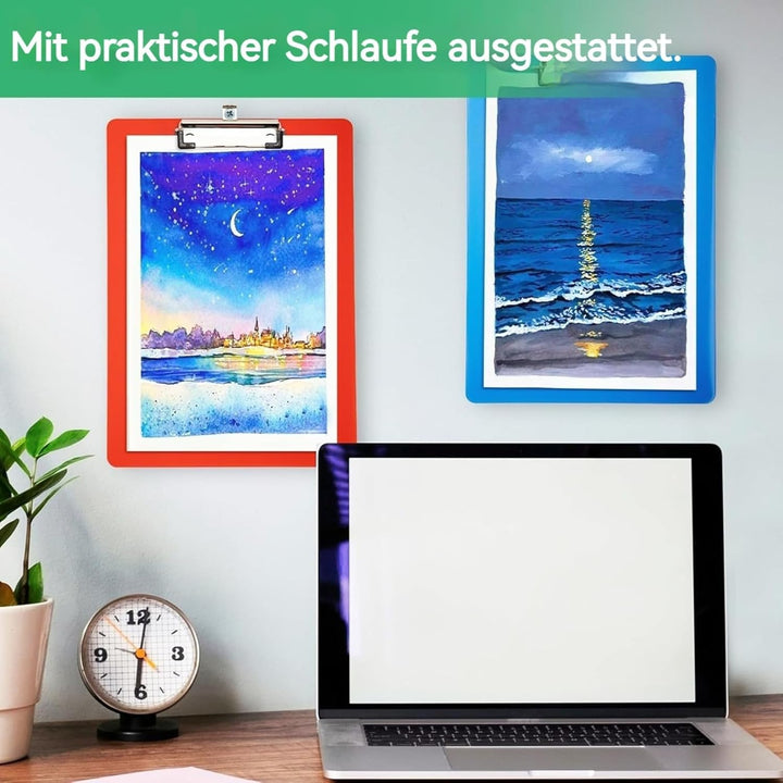 A4 Klemmbrett mit Gummierter Metalklemme, 22 x 31cm Pad Halter, Schreibblock Set in 5 Farben, Kunsts
