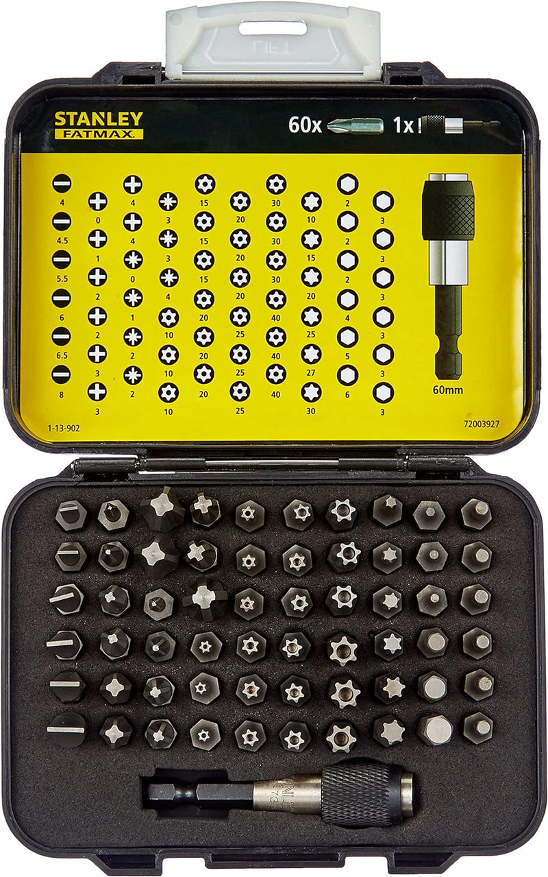 Stanley Bit-Sortiment, 1/4 Zoll, 61-teilig (SL/PH/PZ/TX/Innensechskant, inklusive magnetischer Bitha