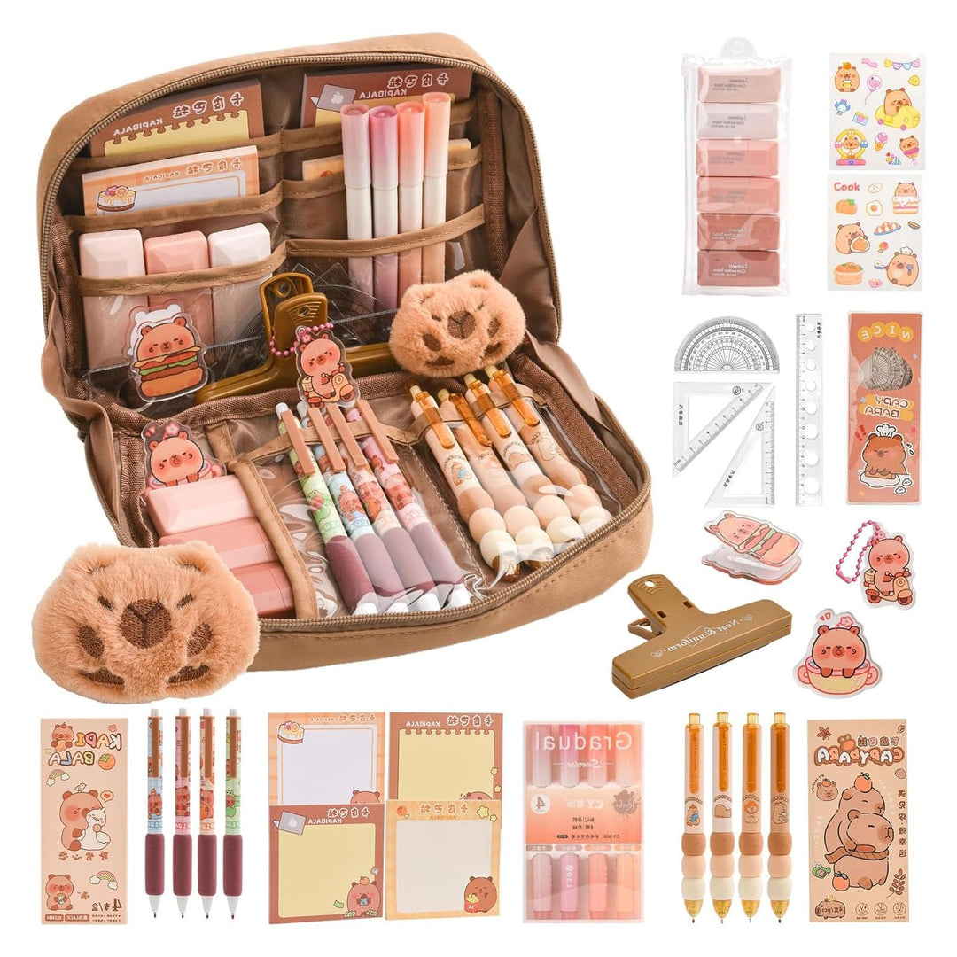 Capybara Schreibwaren Set mit Federmäppchen: Niedliches Geschenkset für Kinder und Schüler - perfekt