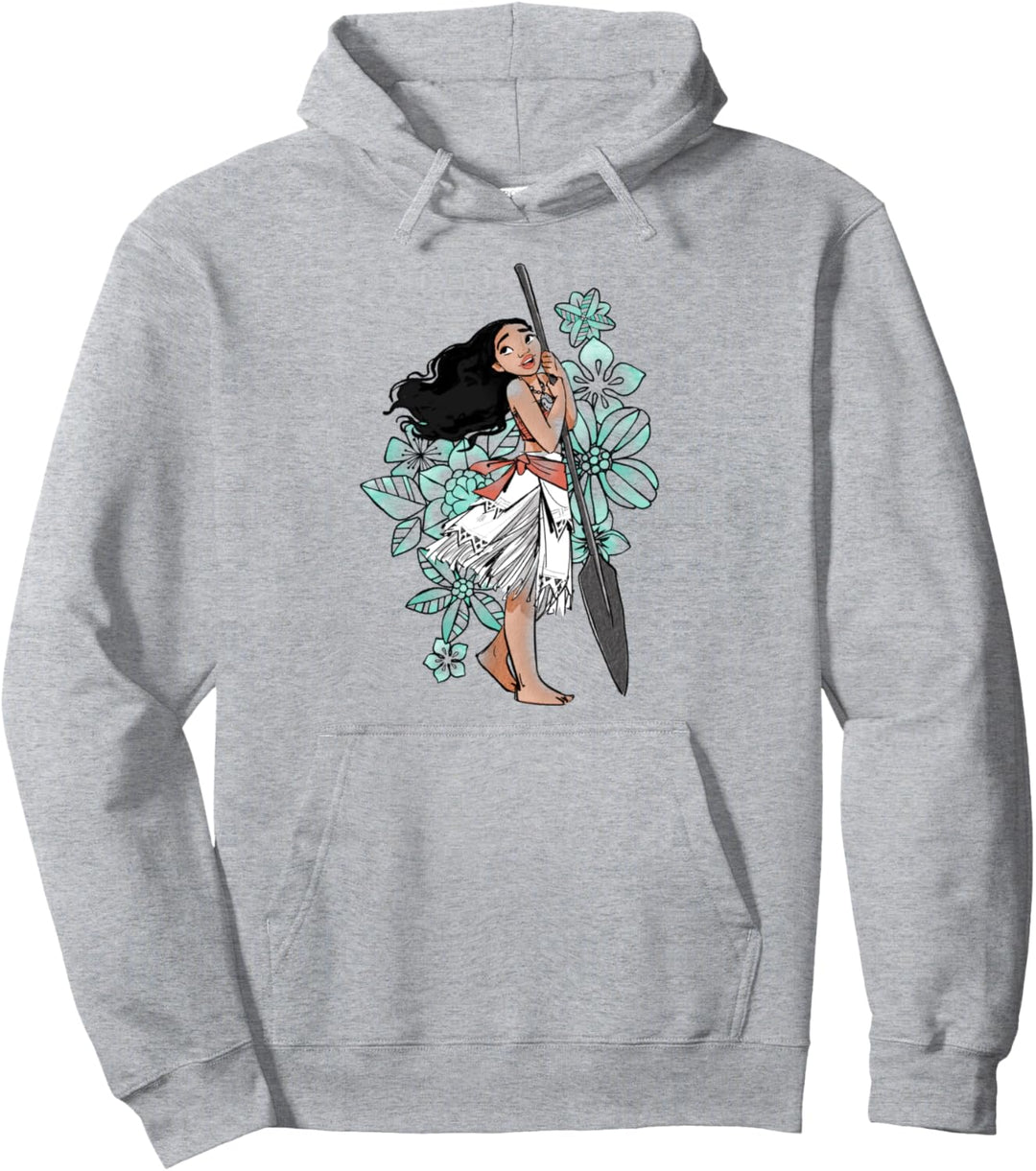Disney Moana Floral Portrait Sketch Pullover Hoodie