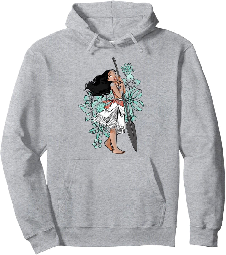 Disney Moana Floral Portrait Sketch Pullover Hoodie