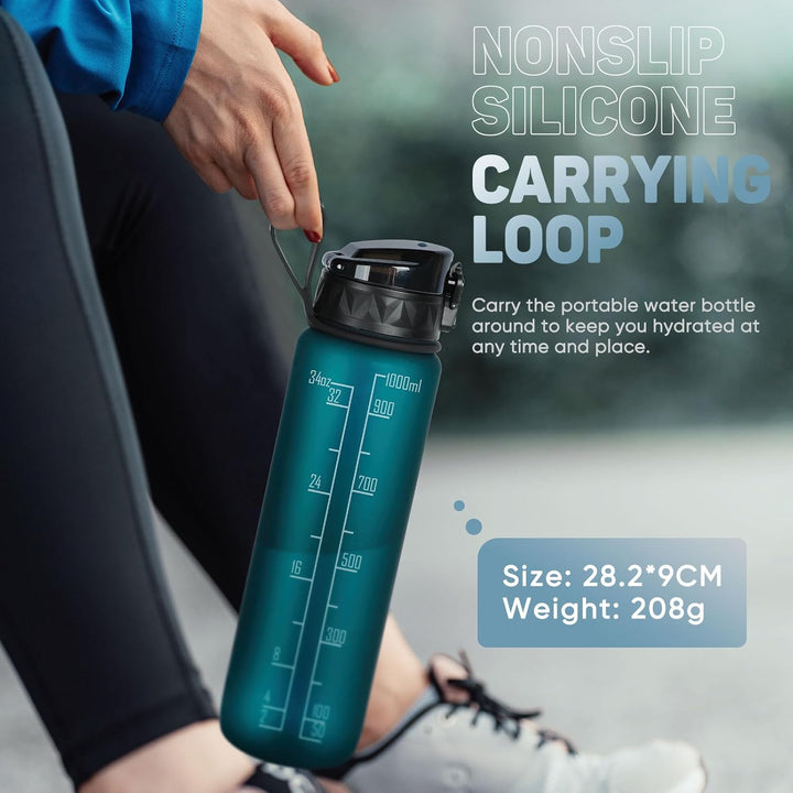Trinkflasche 1L Sport Wasserflasche BPA-frei mit rutschfestem Gummi-Griff für Fahrrad, Outdoor, Schu