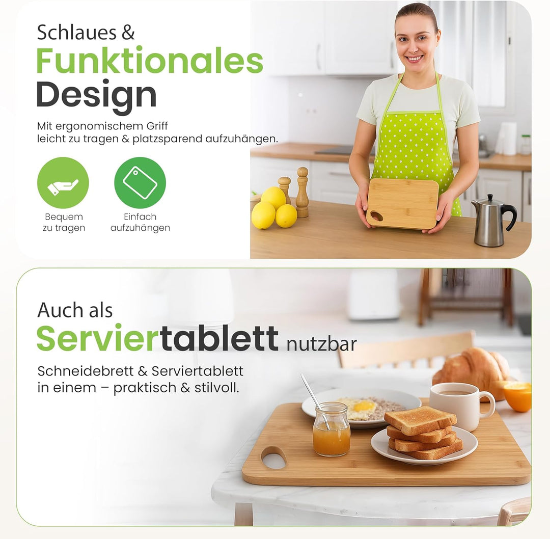 Schneidebrett Bambus 30x20 cm – Stabiles Holzbrett zum Schneiden & Servieren – Aus Naturholz mit Gri