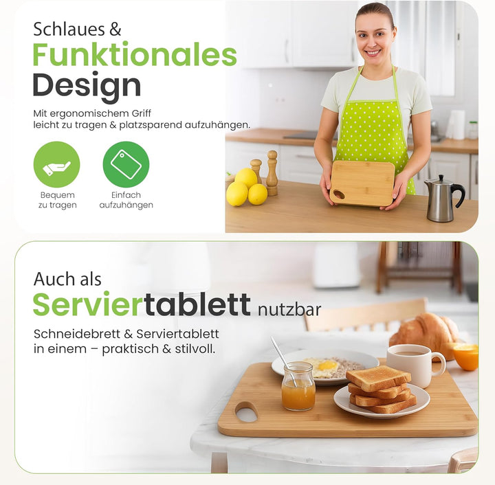 Schneidebrett Bambus 30x20 cm – Stabiles Holzbrett zum Schneiden & Servieren – Aus Naturholz mit Gri