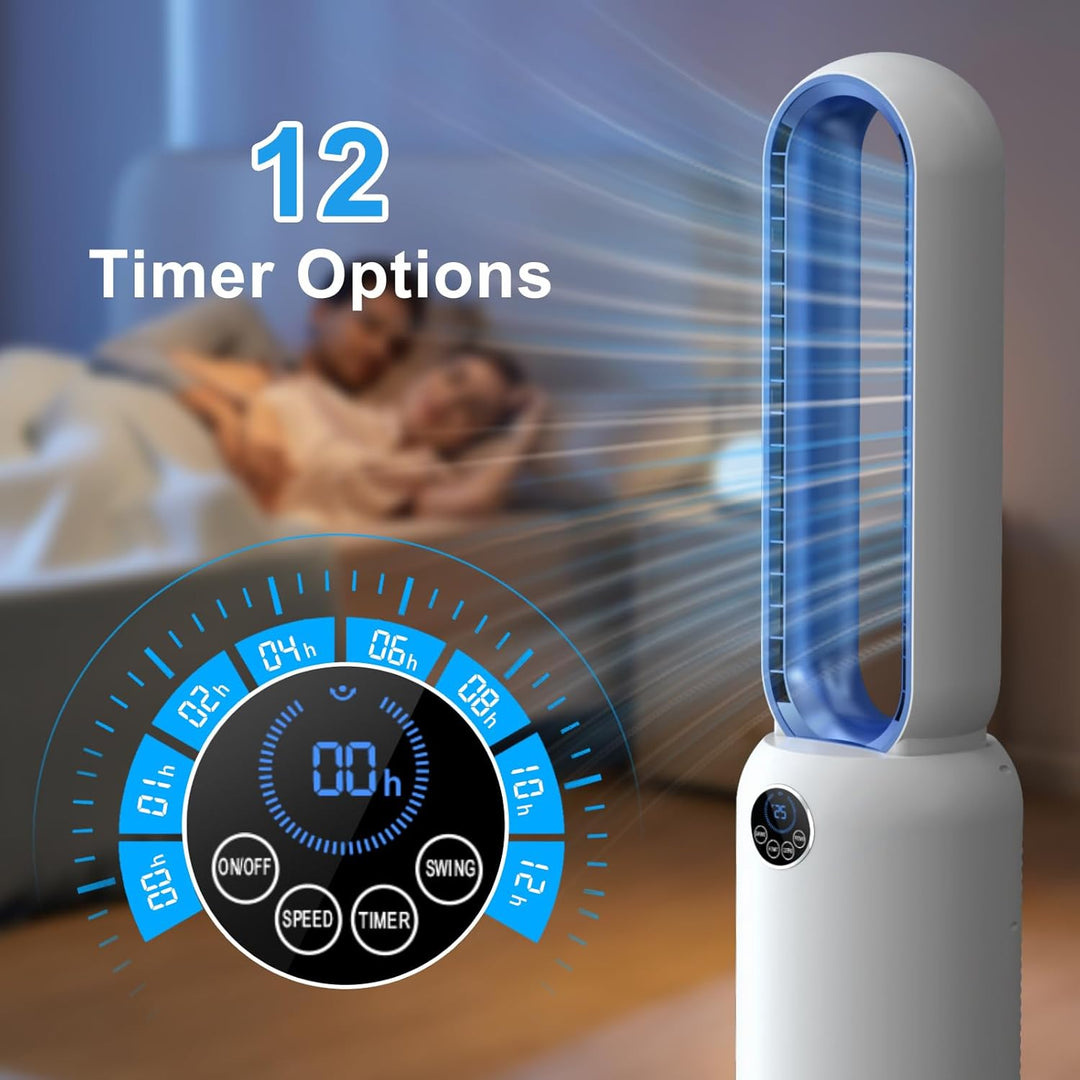 Turmventilator ohne Flügel 88cm – geräuschloser Standventilator mit 55W Motor, LED-Touchscreen & Fer
