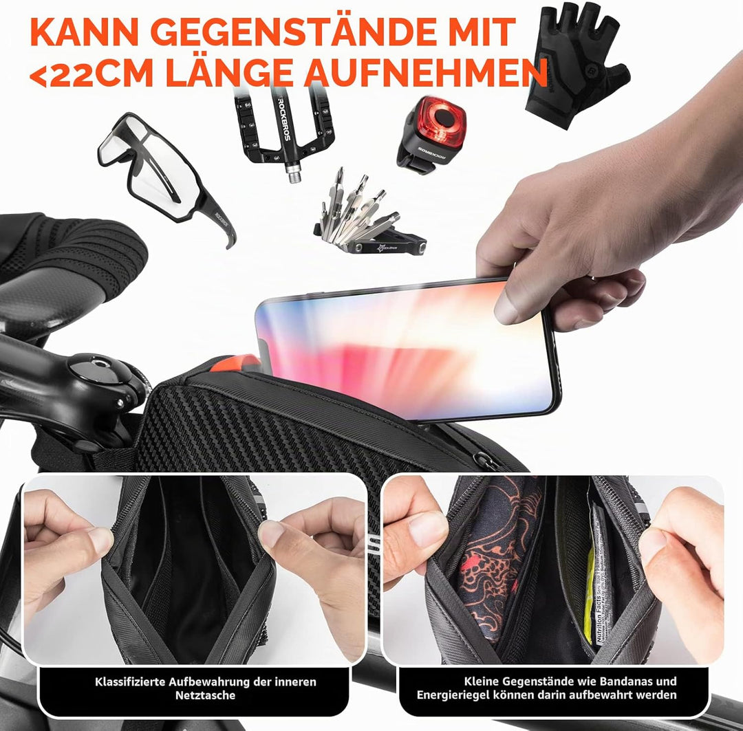 ROCKBROS Rahmentasche Fahrradtasche für Fahrradrahmen Oberrohrtasche ca.1L 22 * 10 * 5,5cm