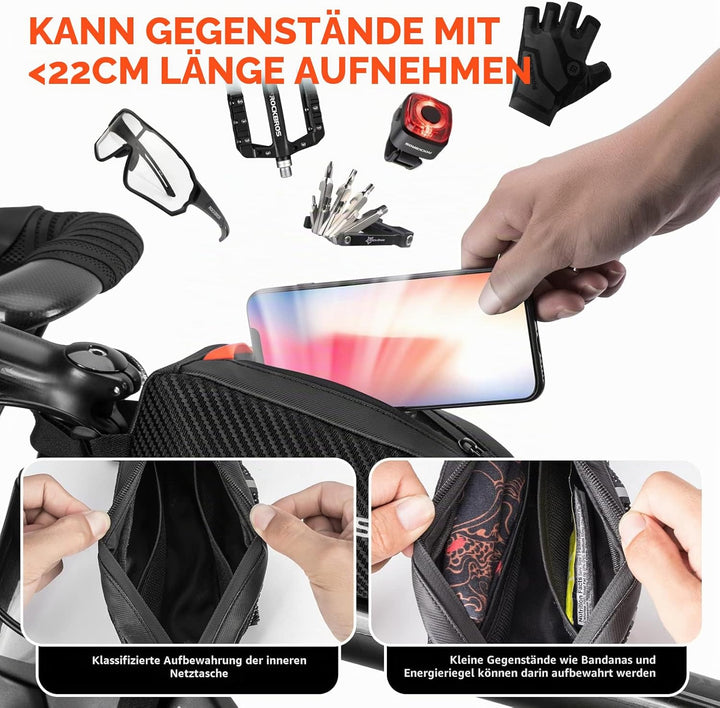 ROCKBROS Rahmentasche Fahrradtasche für Fahrradrahmen Oberrohrtasche ca.1L 22 * 10 * 5,5cm