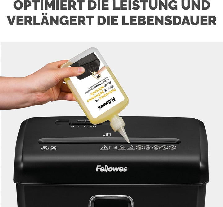 Fellowes Aktenvernichter FS-6C Premium Bundle mit Öl, Papierschredder, 6-Blatt-Partikelschnitt, Akte