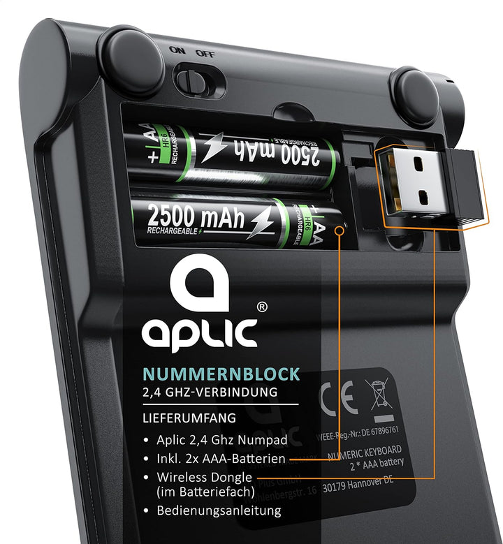 CSL - Numpad kabellos - 2,4 Ghz Funk - Ziffernblock Wireless - Keypad mit 22 Tasten - 10 Multifunkti