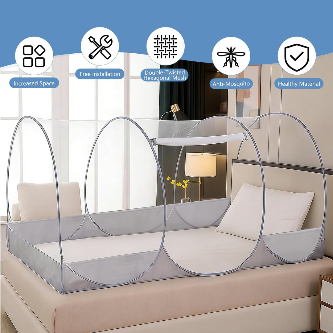 Faltbares Moskitonetz für Einzelbett, Ultraleichtes Tragbares Pop-up Moskitonetz Bett mit Reissversc