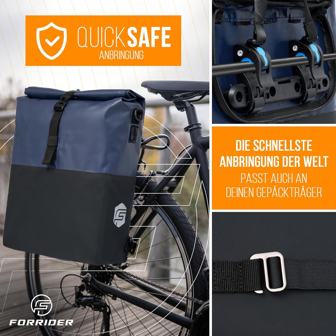 Forrider 3in1 Fahrradtasche für Gepäckträger mit Rucksack Wasserdicht 27L I Gepäckträgertasche Refle