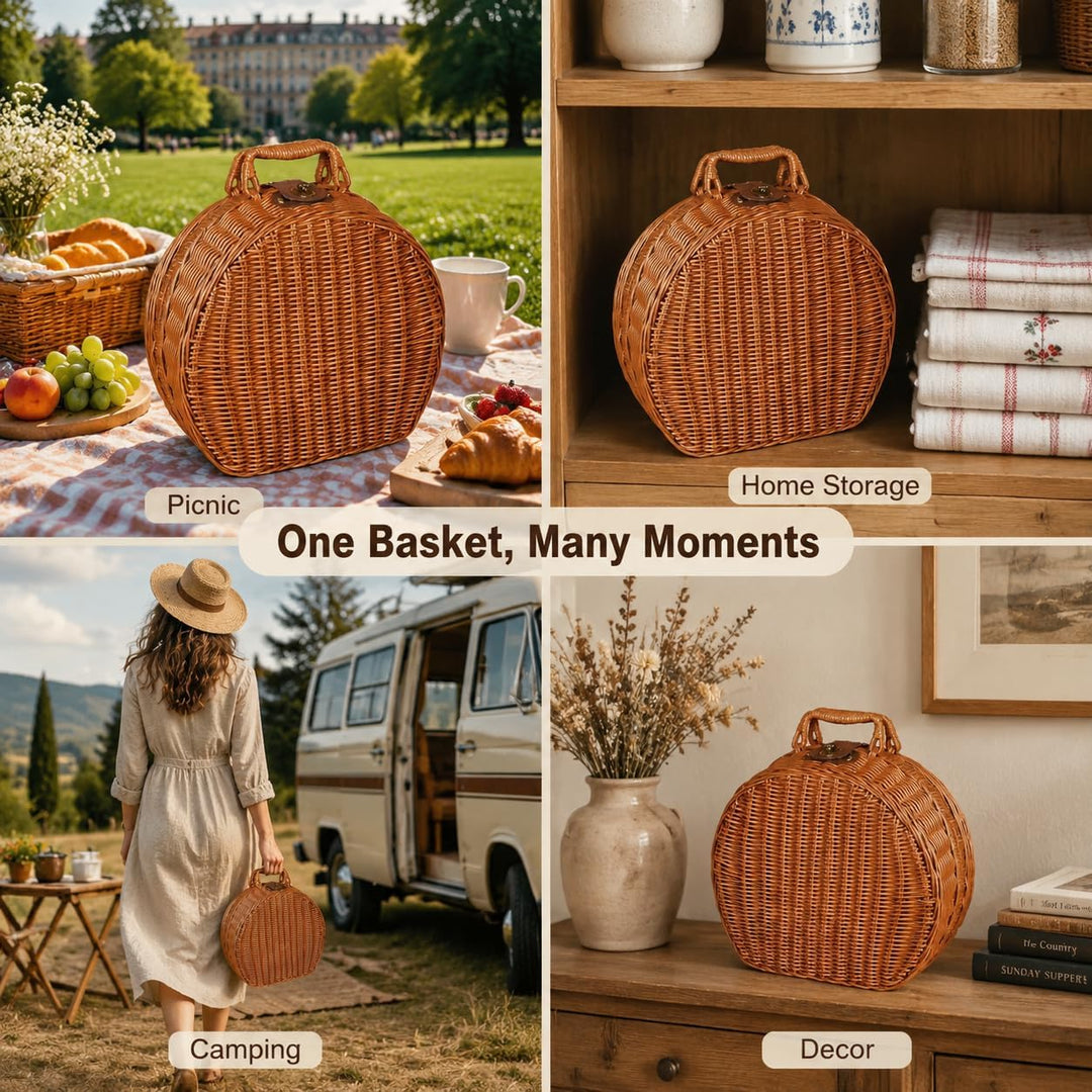 Picknickkorb,Picnic Basket,Picknick Korb,Picknickkorb 2 Personen,mit Griff,Geeignet für Picknick und