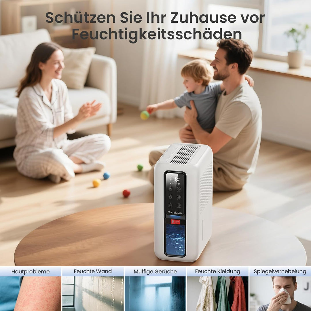 Raumentfeuchter Luftentfeuchter Elektrisch mit 2L Wassertank und Feuchtigkeitsabsorber, Automatische