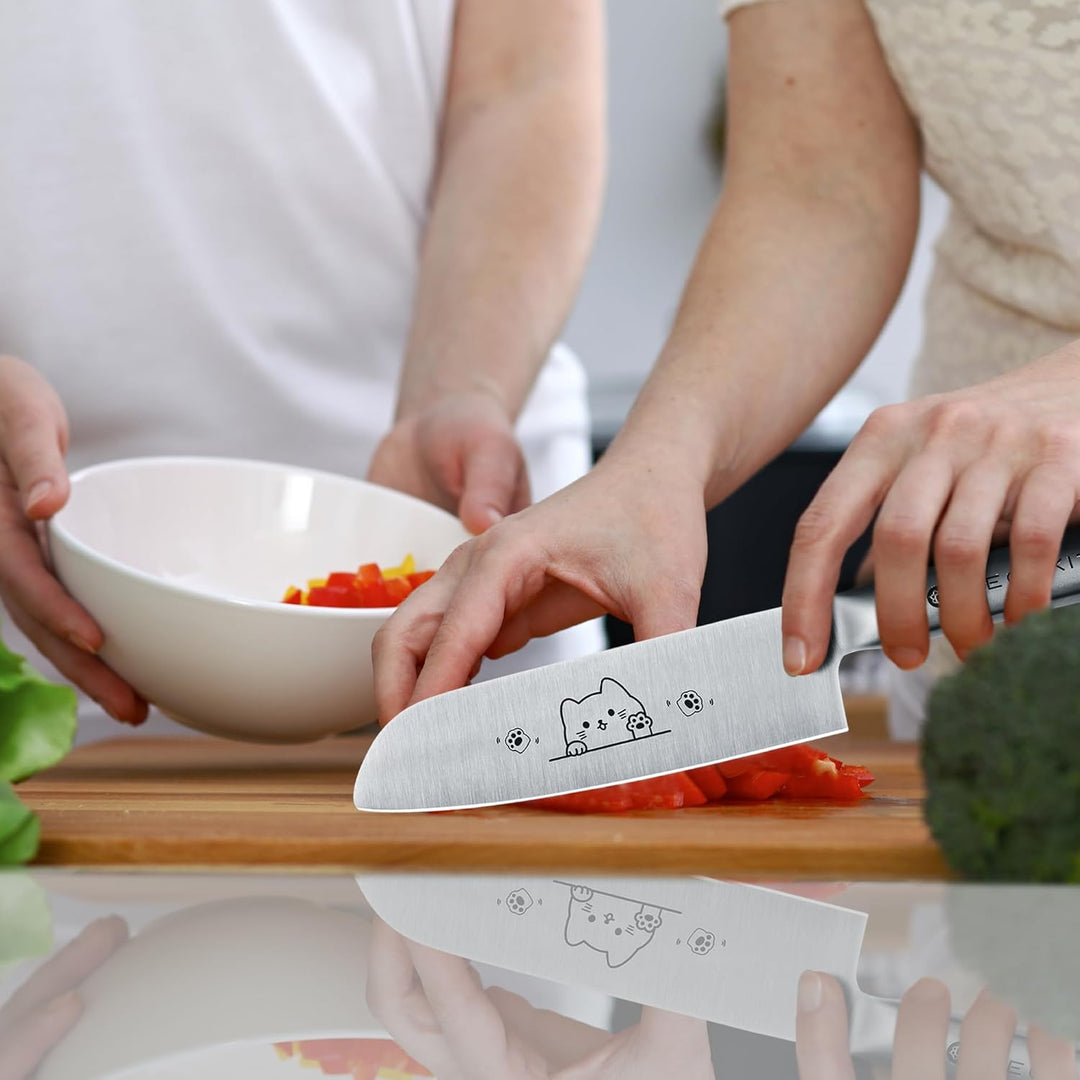 Messerset, 2 tlg Küchenmesser Set mit Niedlichem Katzenmuster, Rostfreier Stahl mit Hohem Kohlenstof