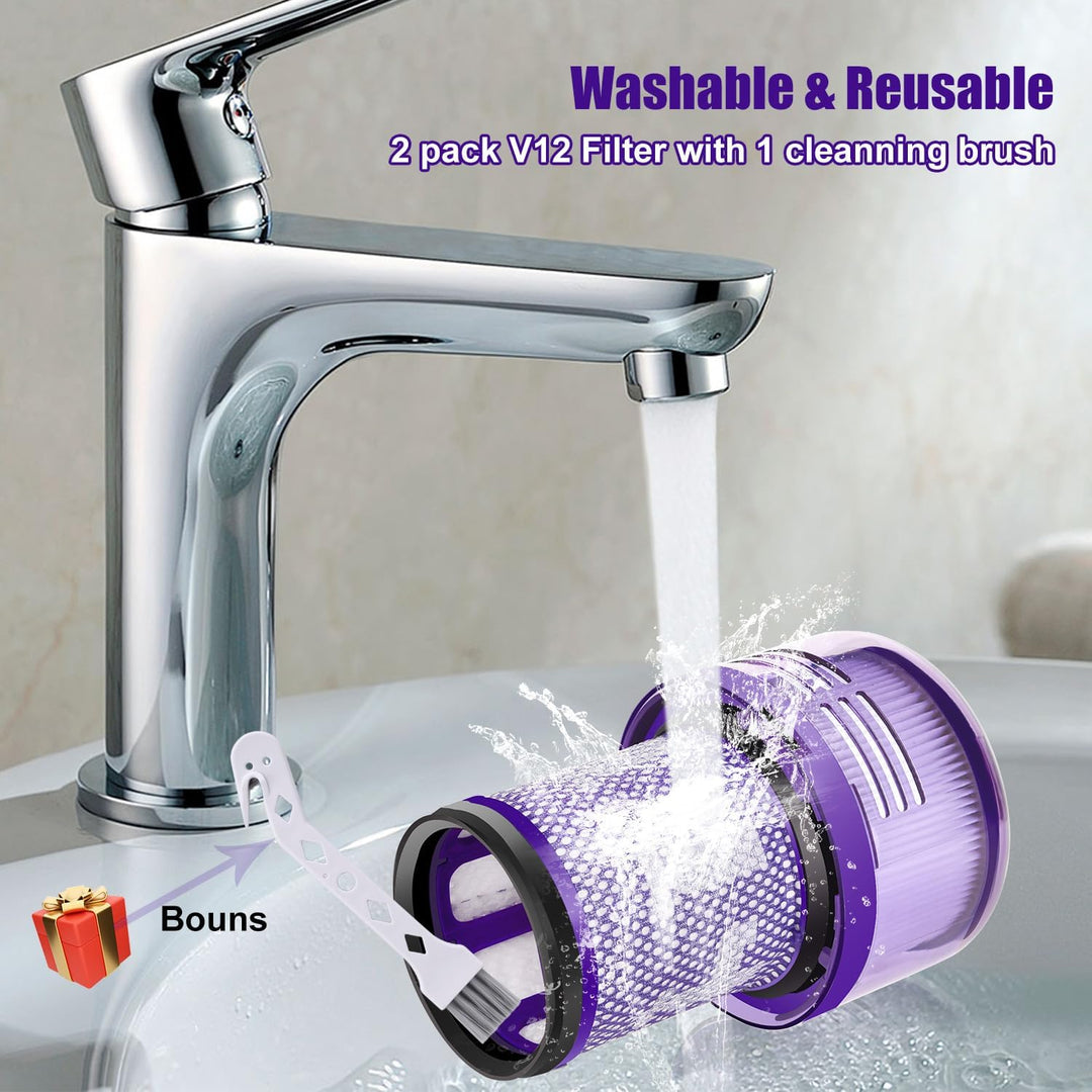Leadaybetter 3 Stück Ersatzfilter Filter für Dyson V12 Detect Slim Absolute Staubsauger, Waschbar Er