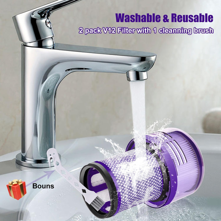Leadaybetter 3 Stück Ersatzfilter Filter für Dyson V12 Detect Slim Absolute Staubsauger, Waschbar Er