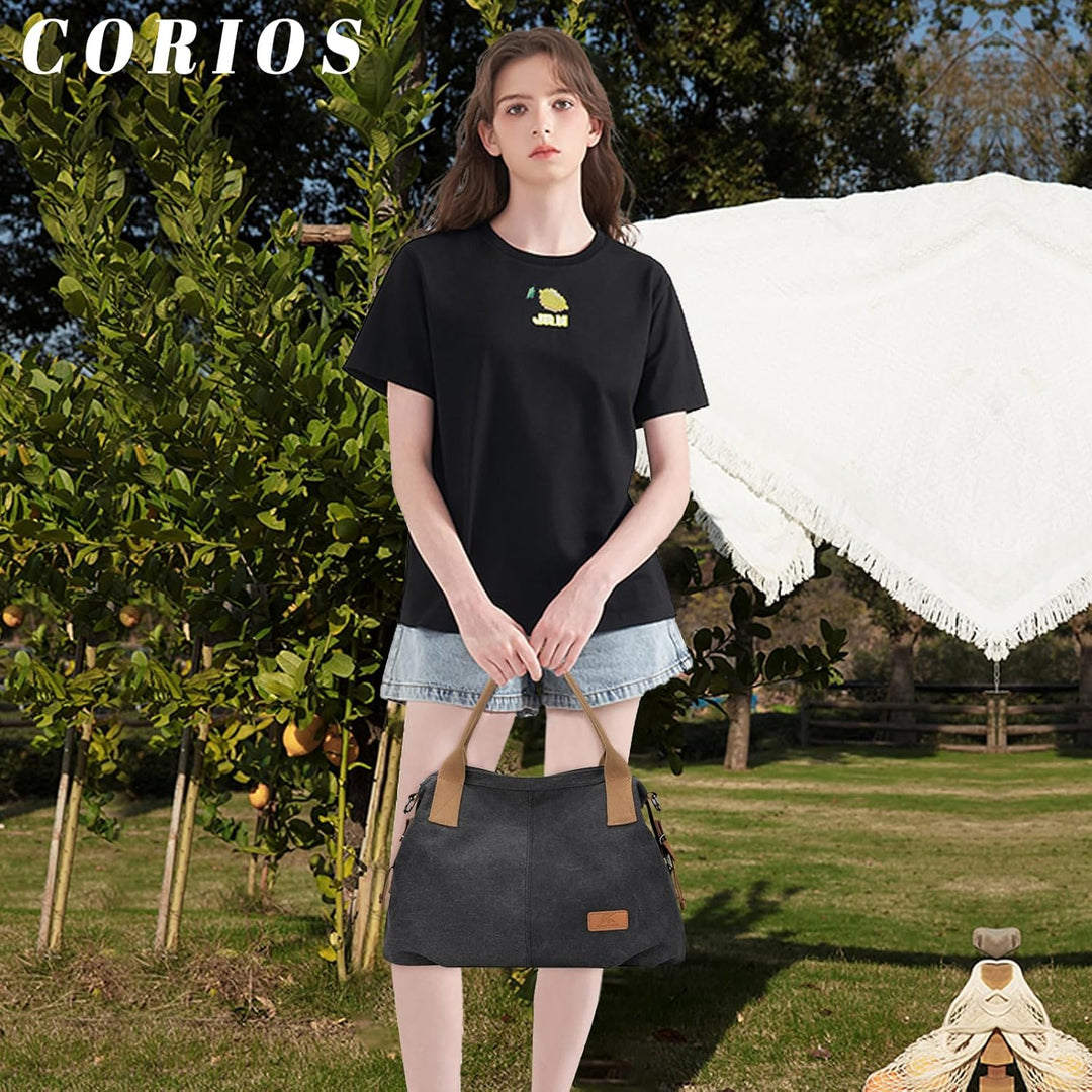CORIOS Damen Canvas Schultertasche Grosse Kapazität Umhängetasche Casual Handtasche Leichtgewicht To