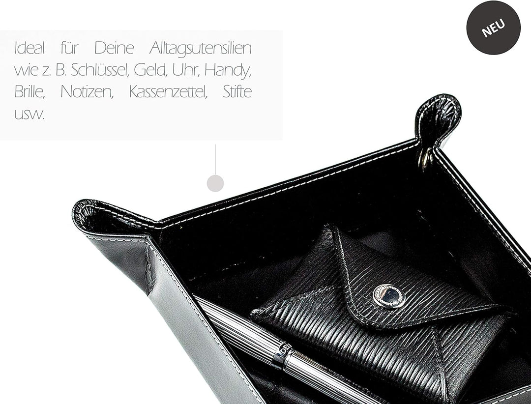 DELMON VARONE - Personalisierbarer Taschenleerer aus Premium Leder Anilin schwarz, Schlüsselschale i