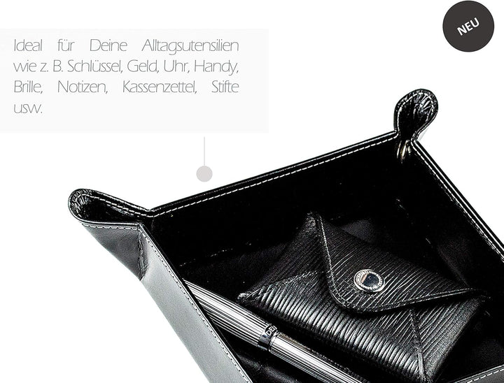 DELMON VARONE - Personalisierbarer Taschenleerer aus Premium Leder Anilin schwarz, Schlüsselschale i