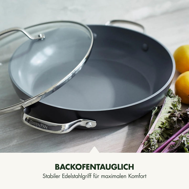 GreenPan Valencia Pro Harteloxierte Gesunde Keramik Antihaft 28 cm Bratpfanne mit Deckel, PFAS-frei,