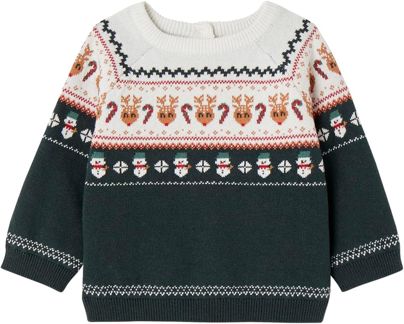 Vertbaudet Baby Weihnachtspullover, Jacquardstrick Oeko-Tex Tannengrün 74, Tannengrün 74