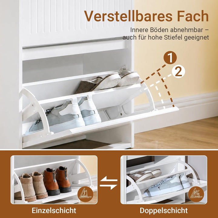 SoBuy Schuhkipper mit 2 Klappen Schuhablage Schuhschrank schmal Schuhregal mit 4 Ablageflächen Schuh