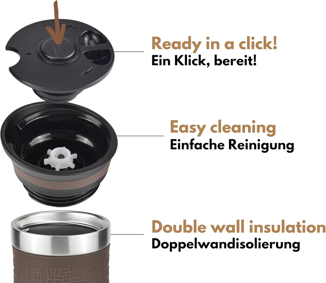 Milu Thermobecher Kaffee to go 370ml, 450ml Isolierbecher Kaffeebecher - 100% Auslaufsicher - Trinkb