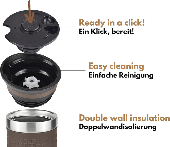 Milu Thermobecher Kaffee to go 370ml, 450ml Isolierbecher Kaffeebecher - 100% Auslaufsicher - Trinkb