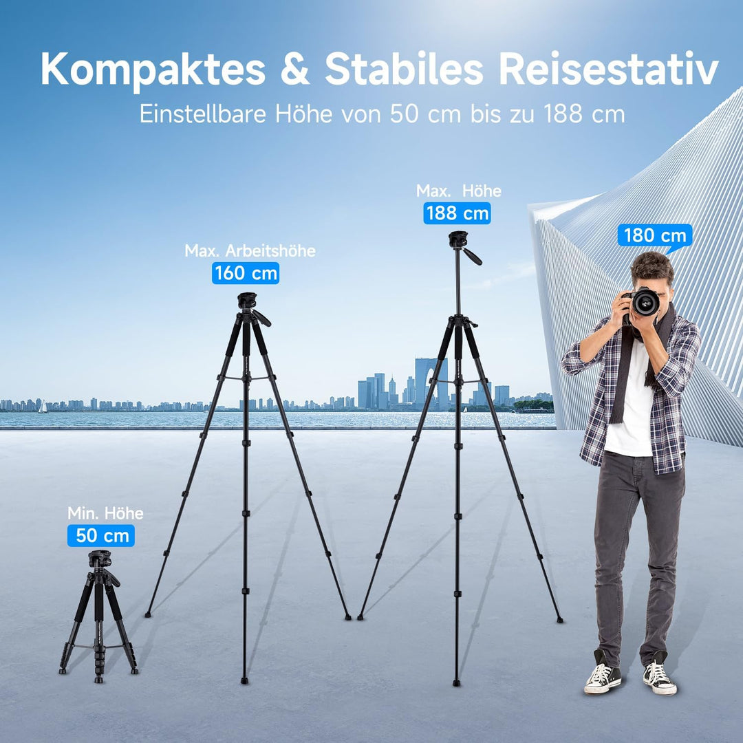 Rollei Compact Traveler Star S4, 188cm Kamera Stativ Leicht Kompakt aus Aluminium Fotostativ mit Kug