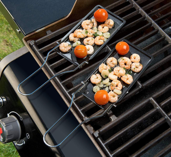 Rosenstein & Söhne Grillpfanne für Grill: 4er-Set Grill-Pfännchen mit klappbarem Griff, spülmaschine