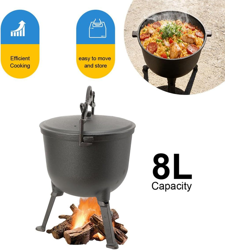 8L Feuertopf Gulaschkessel Jagdkessel Dutch Oven Gusseiserner Topf Mit Füssen Und Deckel Kochtopf Ke