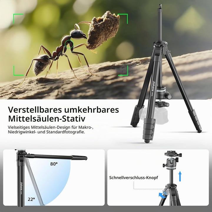 183 cm Kamera stativ mit 360° Kugelkopf, Leichtes Stativ für Smartphone mit Funkfernbedienung, Kompa