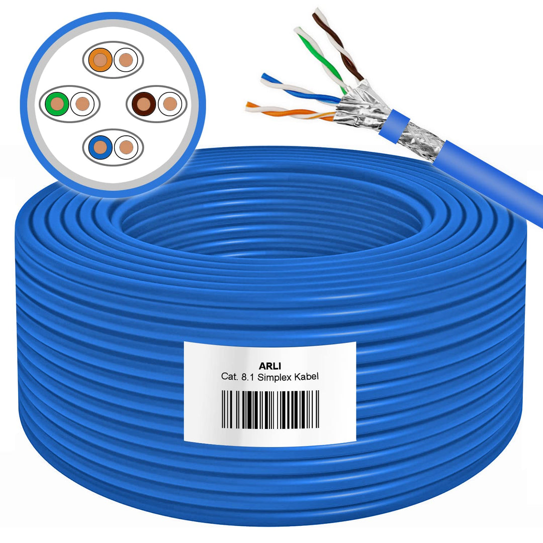 ARLI Cat8.1 Verlegekabel 50m | S/FTP doppelt geschirmt | bis zu 40 Gbit/s & 2000 MHz | Halogenfrei L